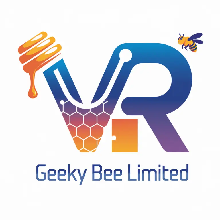Logo of Geeky Bee Limited featuring honeycomb and bee