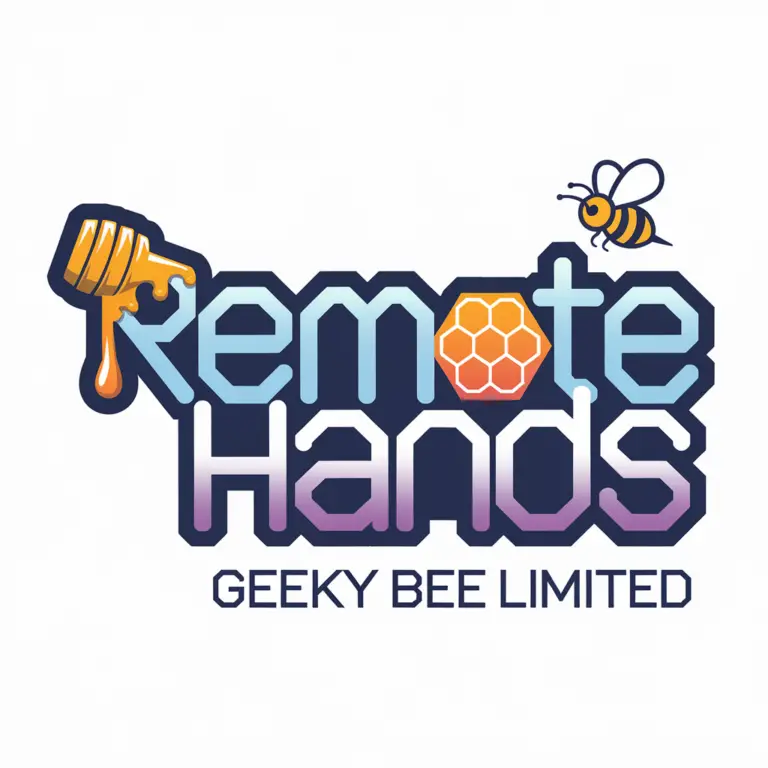 Remote Hands logo with honeycomb and bee design
