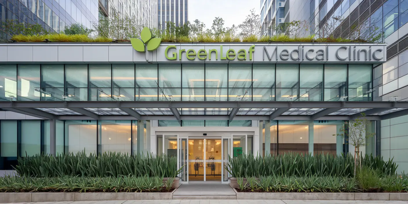 Modern GreenLeaf Medical Clinic building entrance